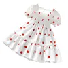 Citegeett Verão 3-7 anos de idade meninas moda manga curta bolinhas vestido elegante branco / vermelho roupas q0716