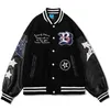 Hip Hop Baseballjacke Mantel Männer Buchstabe B Stickerei Lederhülse Varsity Bomber Biker Punk Vintage Mode College 211214