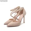 2021 Spring Nieuwe damesschoenen Europese en Amerikaanse mode Sexy Hoge Heels Pointed Suede Hollow Work Shoes Simple Single Shoes Y0406