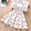 Children Girls Summer Causal Dress Short Sleeved Kid Girls Dress Floral Sweet Party Suits Lace Polka Dot Costume Girls Clothing Q0716