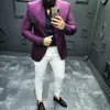 Mor Erkek Beyaz Pantolon Ile Takım Elbise Bir Düğme Slim Fit 2 Parça (Smokin Ceket + Pantolon) Düğün Damat Smokin Balo Suit Blazer X0909
