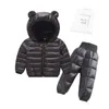 Inverno Crianças Conjuntos de Roupas Bebê Bebê Quente Com Capuz Calças Calças Meninas Meninos Rapazes Snowsuit Casacos Ski Suit 210804