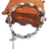 Natural stone agate cross bracelet Strands rosary icon of Jesus beaded bracelets elasticity Handmade factory price