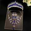 Ohrringe Halskette Barock Gold Grün Rot Blau Kristall Brautschmuck Sets Strass Tiara Crown Ohrring Choker Hochzeit Dubai Set