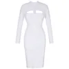 Ocstrade damska biała sukienka bandażowa Bodycon przyjazdy seksowne wycięcie na szyję z długim rękawem Party Rayon Midi 210527
