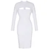 Ocstrade Vrouwen Wit Bandage Jurk Bodycon Arrivals Sexy Uitgesneden Hoge Hals Lange Mouwen Party Rayon Midi 210527