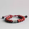 Natural Dark Sander Wood With Tibetan Strands Buddhism Amulet Om Mani Padme Hum Charm Bracelets For Man Women Lucky Bracelet Handmade