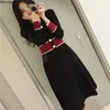 Spring Autumn Women Knitted Dress Elegant Korean Long Sleeve V-neck Tunic Knee-length Party Dresses Vestido De Festa 210513