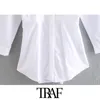 Traf Женщины шикарные моды плиссированные белые мини рубашки платье винтаж с длинным рукавом кнопки женские платья Vestidos Mujer 210415