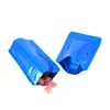 Sacchetti regalo in lamina di Mylar con chiusura lampo blu in piedi 100 pz / lotto Sacchetti per imballaggio alimentare secco lucido e opaco con tacca a strappo