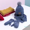 Caps Children Kids Winter Warm Beanie Hat Long Scarf Gloves Set Velvet Knit Plush Lined Solid Pompom Skull Cap