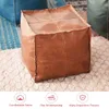 45x45x45cm Moroccan PU Leather Pouf Craft Ottoman Footstool Round Large Artificial Leather Unstuffed Pouffe Pouf Cushion 210611