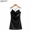 Zevidade Mulheres Sexy Backless Strap Cruz Sling Preto Mini Vestido Feminino Chic Club Wear Party Vestido Lady Slim Roupas DS4952 210331