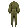 Casual Army Green Jumpsuit för kvinnor står krage Lantern Sleeve Hög midja Lace Up Bowknot Jumpsuits Kvinna 210521