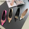 SUOJIALUN Thin High Heels Pumps Shoes Women Fashion Pointed Toe Metal Chain Work Shoes Vintage Elegant Shallow Pumps For Party K78