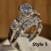 Luxe Mannelijke Vrouwelijke Kristal Zirkoon Stenen Ring Zilver Kleur Vintage Bruiloft Set Mannen Vrouwen Verlovingsringen308B