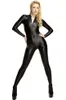 Schwarz glänzendes Lycra-Metallic-Catsuit-Kostüm mit Reißverschluss vorne, Unisex, sexy Body, Kostüme, Outfit ohne Kopf, Hand, Halloween-Party, schick, Dr28756670