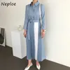 NEPLOE 2021 Nouveau printemps Femmes Vintage Lâche Taille haute Slim Slim était mince élégante couleur lambris plis maxi robe robe y0823