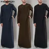 Ethnische Kleidung INCERUN Arabische islamische Kaftan Männer Reißverschluss Langarm Farbe Roben Muslimische Kleidung Abaya Saudi-Arabien Thobe Kleid Kaftan 2021 5XL