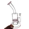 Bent Tube Rensa Rosa Blå Glas Bong Dab Rigg Vattenrör Hookahs 8 "Tall 5mm Tjock Skål Quartz Banger Duschhuvud Perc Bongs Heady Mini Pipe Wax Oil Rigs Partihandel