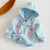 Etnisk stil Spädbarn Babyflickor Tjocken Hooded Rompers Kläder Höst Vinter Kids Girl Långärmad Kläder 210521