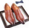 Luxe Puntige Toe Lederen Schoenen Lace-Up Business Formele Wear Oxford Doek Effen Kleur Bruiloft Office Designer Men's Flat Shoe