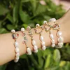 5 pcs/lot vintage natural tiny freshwater pearl charm Turkish eye protection connector jewelry beaded bracelet woman girl gift