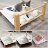 Cat Beds & Furniture Elevated Pet Bed Removable Sleeping Bag Hammock For Lounger Wooden Cats House Winter Warm Pets Small Dogs Sofa Mat