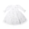 Mädchen Tüll Stickerei Federkleid Elegant Geburtstag Baby Prinzessin Party Weiß Grau Mode für Teenager 210529
