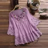 Plusstorlek T-tröja 2021 Kvinnors Lace Crochet Blus Elegant Broderi Toppar Hollow Up T Shirts Bomull Linen Blusas Chemise 5XL