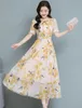 여름 도착 보헤미안 스타일 꽃 인쇄 짧은 소매 쉬폰 롱 드레스 플러스 크기 210531
