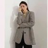 Houndstooth épais chaud femmes manteau de laine hiver col cranté simple boutonnage coréen vintage femme mélange de laine 210513