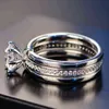 Pansysen 7mm Round White 3a Zircon Ring Set Fnunie 925 Silver Smycken Klassisk Promise Bröllop Engagement Bröllop Ringar för Kvinnor 211217