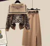 deisnged fashion pieces knit two zebra print tops pullover+ knee dress casual wear versatile soft sweater autumn winter