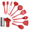 10pcs/set Silicone Cooking Utensil Spoon Soup Ladle Spatula Turner Fork Tongs Heat Resistant Kitchen Tools Accessories KDJK1911