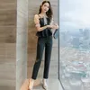 Letnie Eleganckie Biuro Dwa zestawy Kobiet Dot Drukowane Krótki Rękaw Tunika + Spodnie Garnitury Workwear Ol Style Panie Zestaw Femme 210513