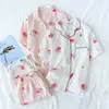 Japansk stil Enkel Kort Kvinnor Kvinna 100% Bomull Gaze Sufe Byxor Ladies Pajamas Suit Cute Sets Hem 210809