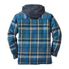 Men's Jackets Men's European American Men Quilted Lined Button Down Cotton Plaid Shirt Add Velvet Warm Long-sleeved With Hood Autumn