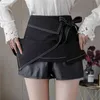 Women's Bandage Upskirts with Bow Skirts Patchwork color Sexy High Waist Slim Lady Chic Female Skirt Mini Faldas Black PL132 210506