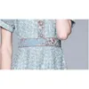 Designer de moda vestido de verão mulheres manga sopro alta cintura bordado cintura floral retalhos vestidos de sereia vintage vestidos 210520