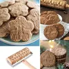 Trä Jul Embossing Rolling Pin Graverade DIY Tools för bakning Cookie Kid Fing 211008