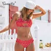 SEASELFIE Red Polka Dot Low-Waisted Bikini Sets Sexy Padded Cups Swimsuit Two Pieces Swimwear Women Beach Bathing Suits 210702