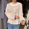 Comelsexy Solid Office Lady Shirts O-hals Vintage Puff Sleeves Tops Retro Sweet Chic los Alle match Streetwear Blouses 210515