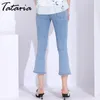 Tataria Yüksek Bel Flare Kot Pantolon Kadın Bölünmüş Ince Calsa Feminino Capris Bayanlar Denim Pantolon Kadın Jean Taille Haute 210514