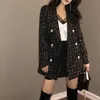 Vintage Plaid Tweed Jacket Women Spring Streetwear Double Breasted Notched Pocket Jackets Long Sleeve Wool Outerwear Casaco 210416