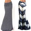 Fashion Women Summer Long Skirt Striped Wave Charming Elastic High Waist Boho Printing Saia Falda Female Maxi Skirt 210730