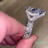 Big Diamond Ring Vintage Ювелирные Изделия Стерлингового Серебра 925 Уникальный Коктейль Нарезанный Белый Topaz Гемстоны Женщины Свадебное Обручальное кольцо Кольцо