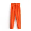 Sprzedaż Kobiety Cukierki Kolor Spodnie Purpurowy Pomarańczowy Beżowy Chic Spodnie Biznesowe Kobiet Fałszywy Zipper Pantalones Mujer P616 210420