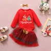 0-24m Jul Baby Girls Kläder Set Spädbarn Born Tecknad Santa Romper Sequins Bow Kjolar Princess Xmas Outfit 210515