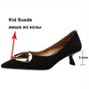 Oryginalna skóra Buty Damskie Kid Suede Med Heels Sited Toe Stiletto Obcas Pompy Metalowa Dekoracja Kobiet Obuwie Czarny 210517